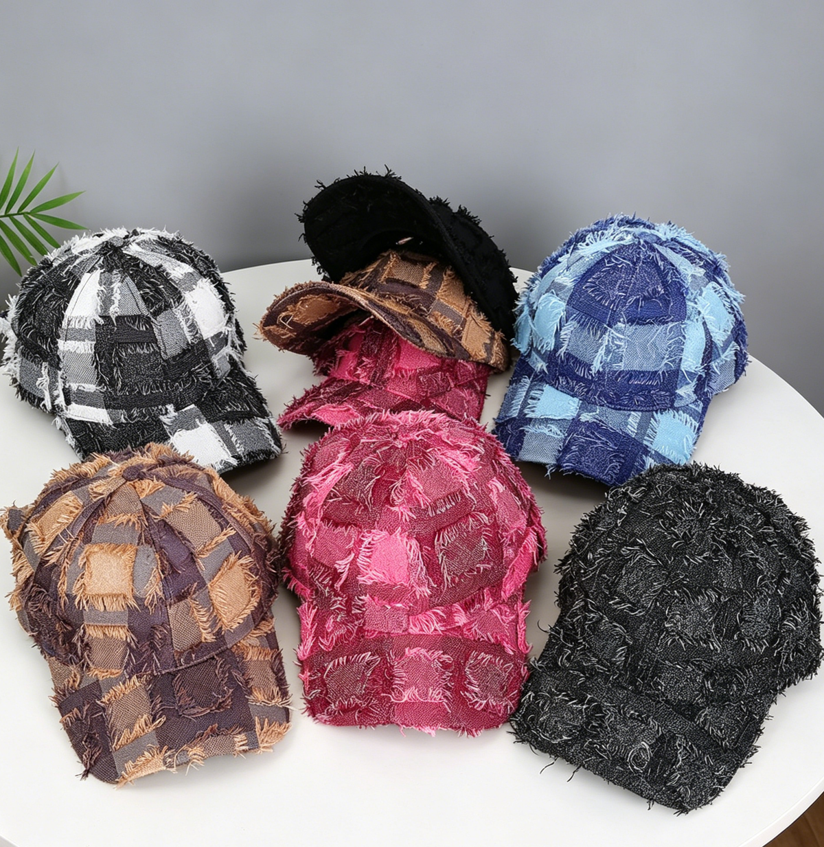 Frayed Plaid Baseball Cap