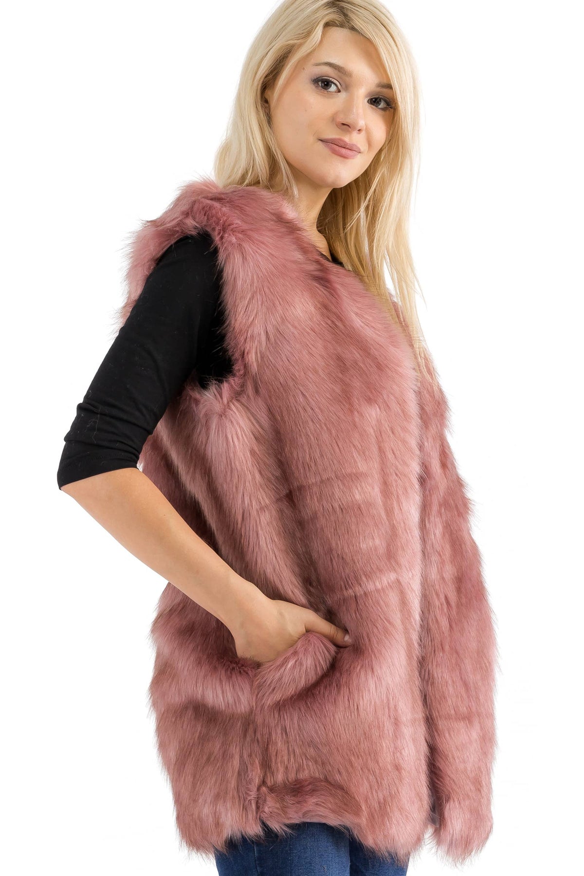Satin Lined Shaggy Faux Fur Vest