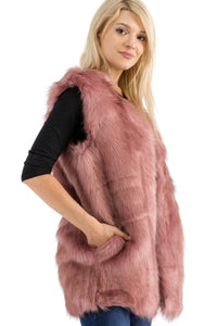 Satin Lined Shaggy Faux Fur Vest