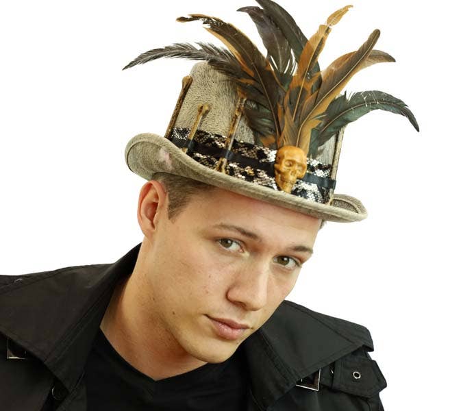 Voodoo Skull Feather Top Hat