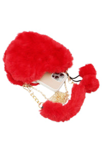 Heart Glitter Faux Fur Crossbody Shoulder Bag