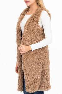 Glossy Faux Fur Long Vest