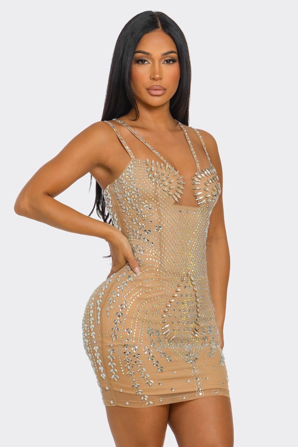 DOUBLE-STRAP CORSET RHINESTONE MINI DRESS