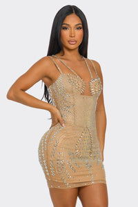 DOUBLE-STRAP CORSET RHINESTONE MINI DRESS