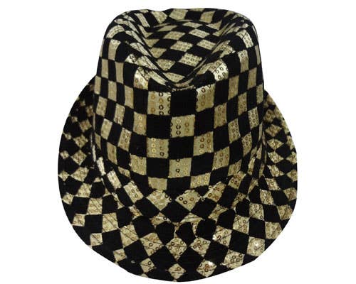 Gold Checkerboard Fedora Hat