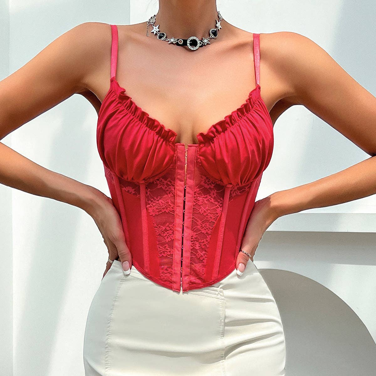 Lace Pleated Backless Bustier