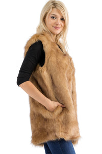 Satin Lined Shaggy Faux Fur Vest