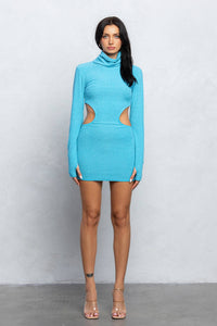Soft waffle cowl neck side cutout dress