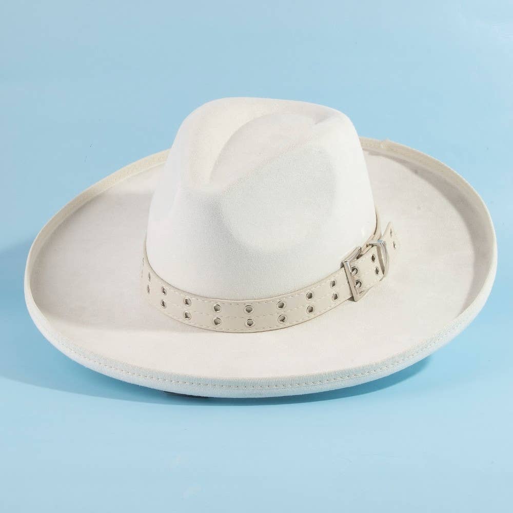 Grommet Belt Faux Suede Fedora Hat
