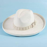 Grommet Belt Faux Suede Fedora Hat