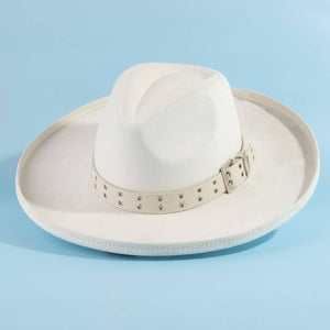 Grommet Belt Faux Suede Fedora Hat