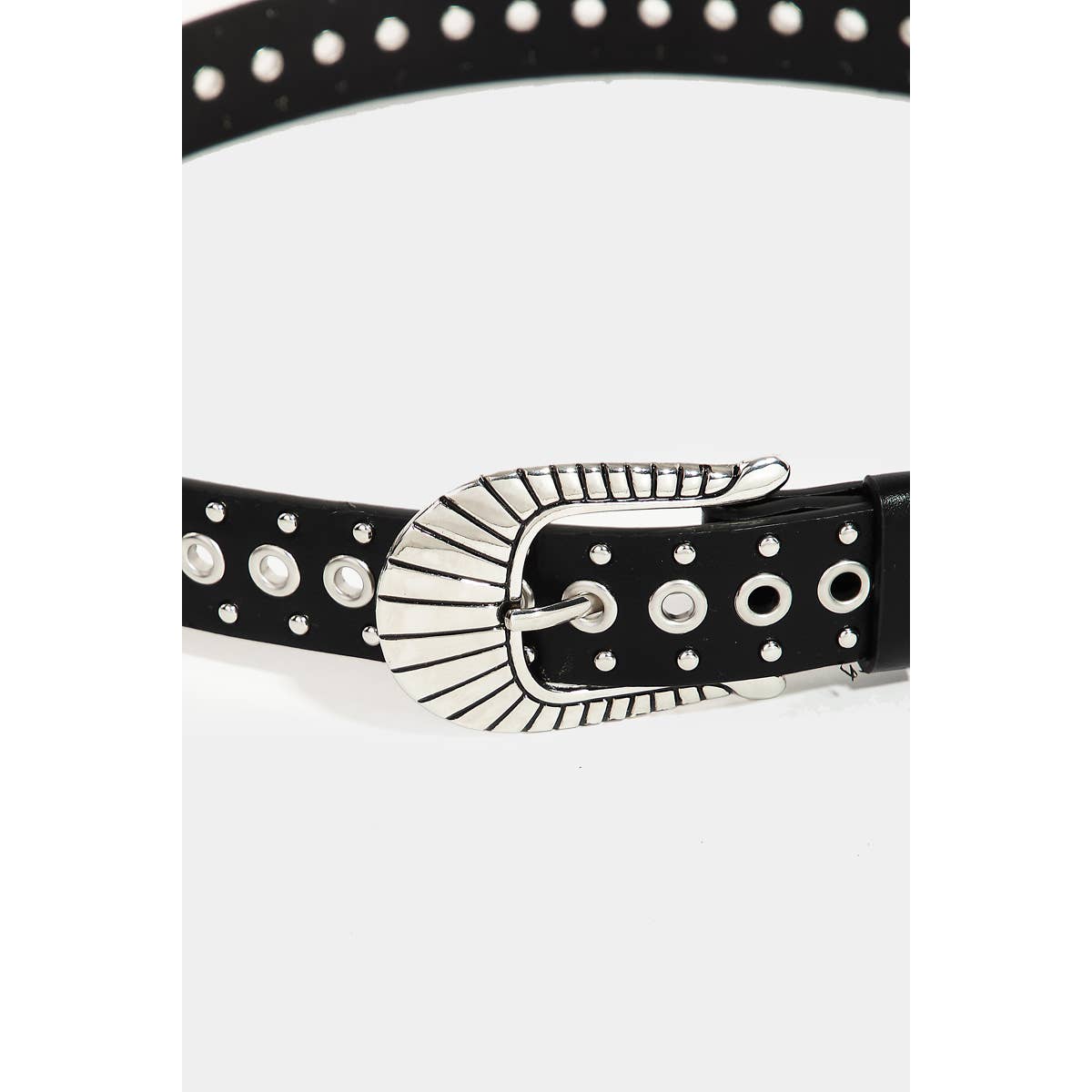Metallic Stud And Grommet Vegan Leather Belt