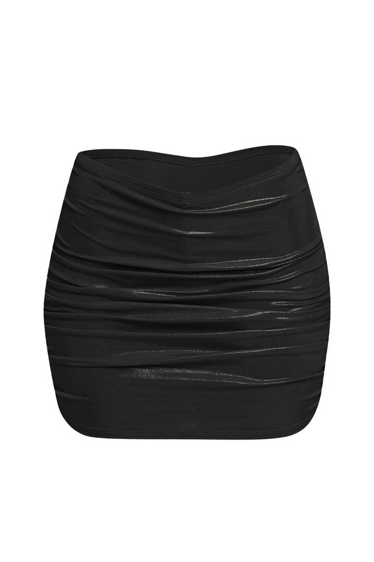 Slinky foiled ruched skirt with shorts under