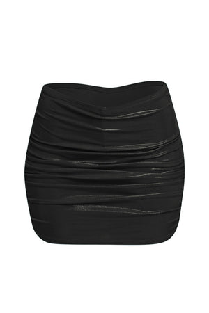 Slinky foiled ruched skirt with shorts under