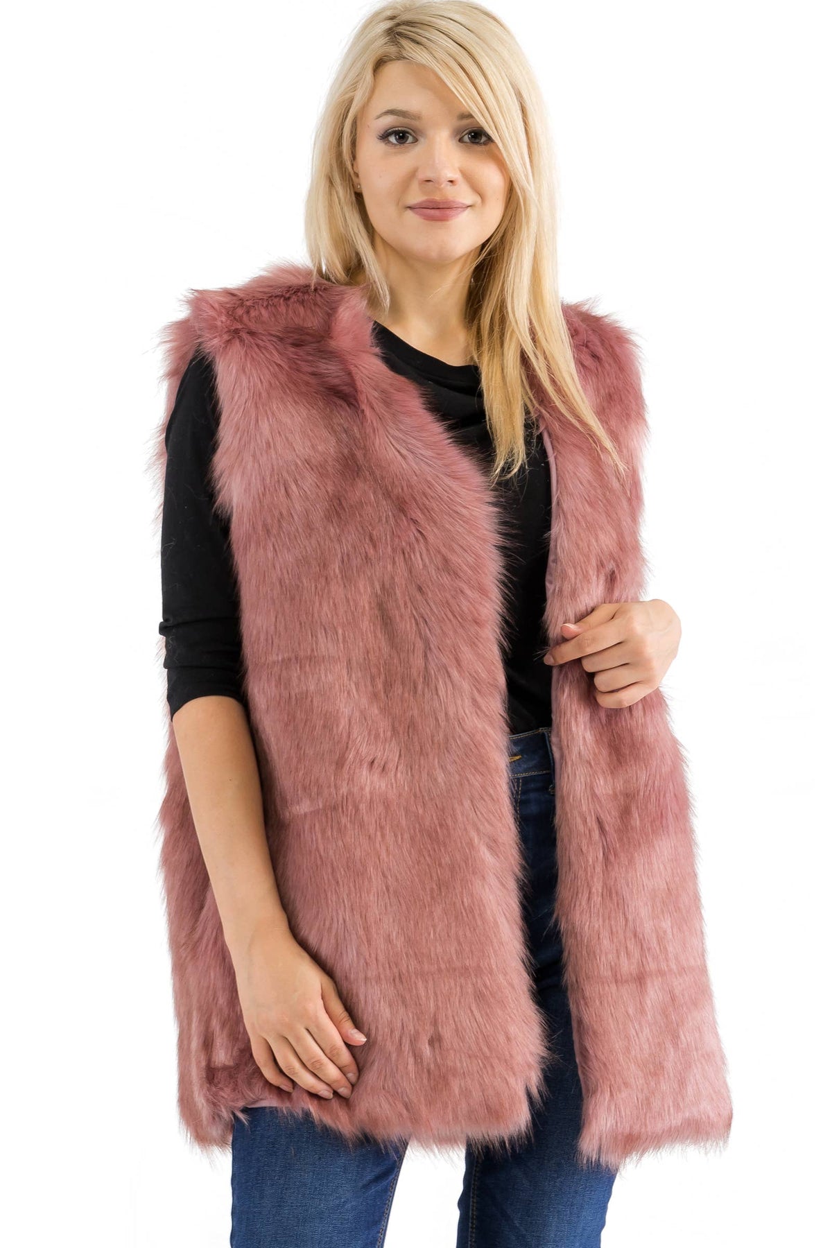 Satin Lined Shaggy Faux Fur Vest