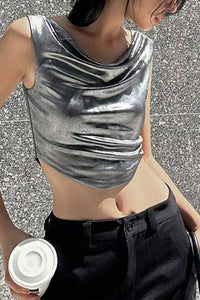 Metallic sleeveless crop top