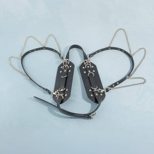 Wide Studded Vegan Leather With Chain Drape Belt