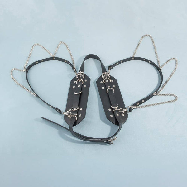 Wide Studded Vegan Leather With Chain Drape Belt