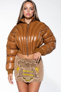PINK CROP PUFFER JACKET