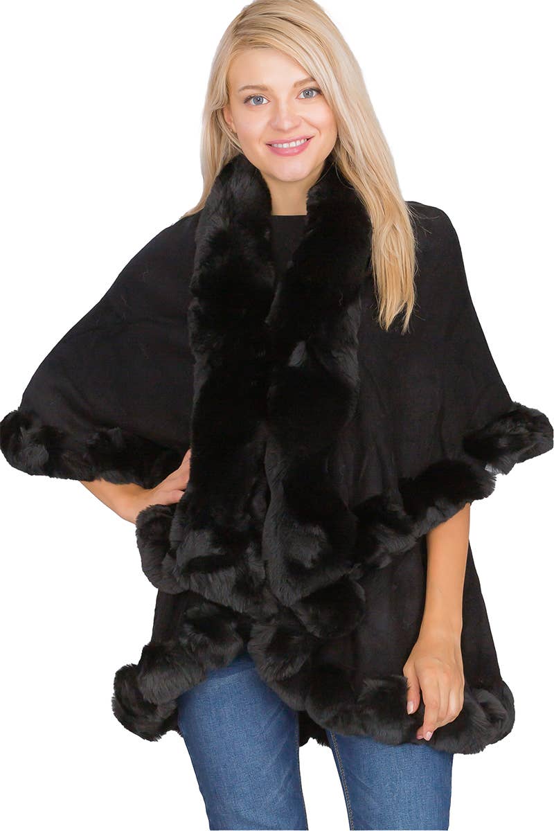 Luxury Bubble Faux Fur Double Layered Cape Poncho