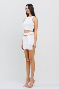 Cutout featured stitch detail belted skirt