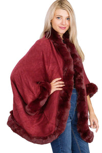 Luxury Faux Fur Lined Single Layered Shawl Poncho