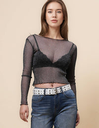 Glitter Silver Sheer Top