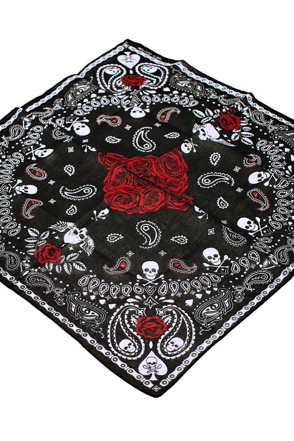 Gothic Skull Paisley Floral Print Cotton Bandana