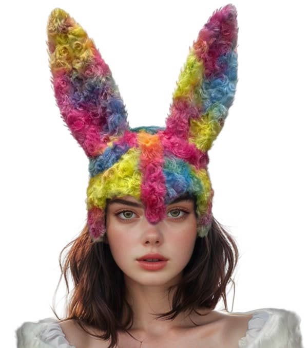 Rainbow Fuzzy Bunny Mask