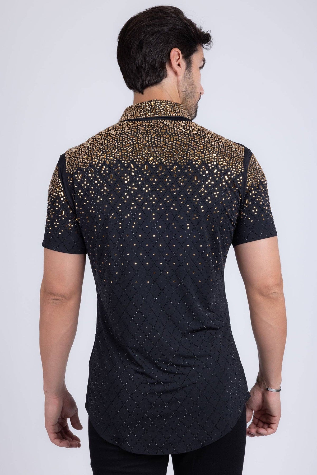 Men's Rhinestone Stretch Short Sleeve Shirt