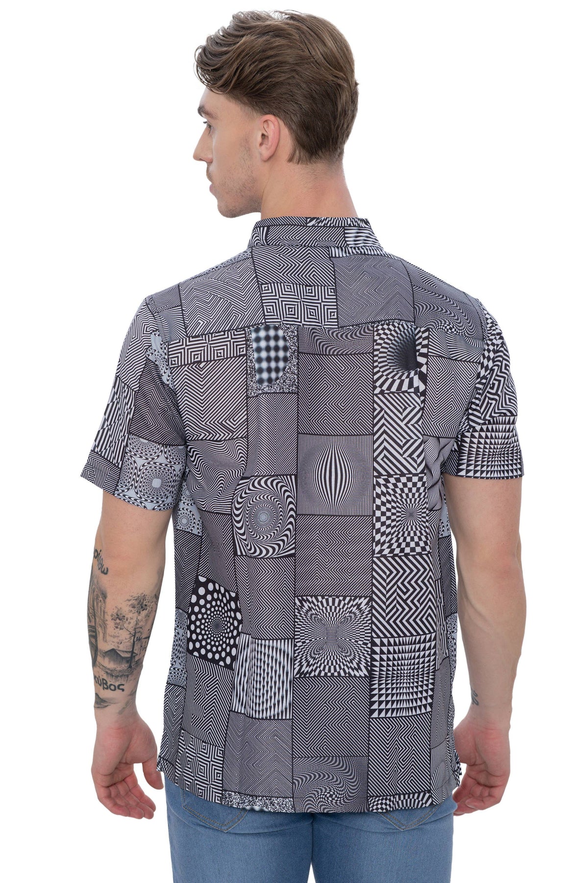 Mens Psy Shirts Black Tropical optical illusion white