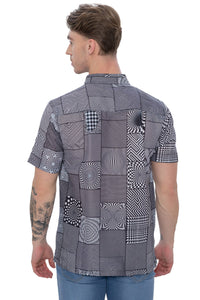 Mens Psy Shirts Black Tropical optical illusion white