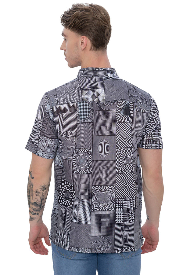 Mens Psy Shirts Black Tropical optical illusion white