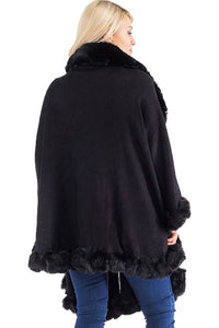 Ruffle Twisted Bubble Teddy Faux Fur Lined Open Ruana Poncho