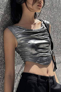Metallic sleeveless crop top