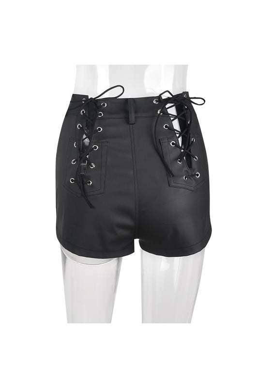 Lace up faux leather shorts