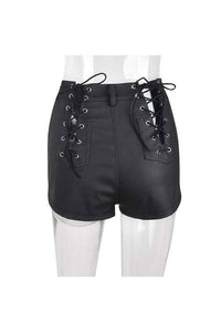 Lace up faux leather shorts