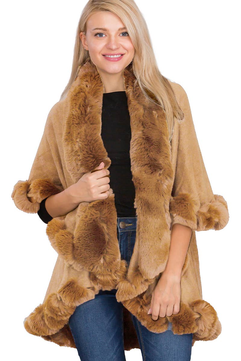 Luxury Bubble Faux Fur Double Layered Cape Poncho