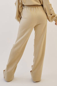 Mens Cut out legs fleece straight pants
