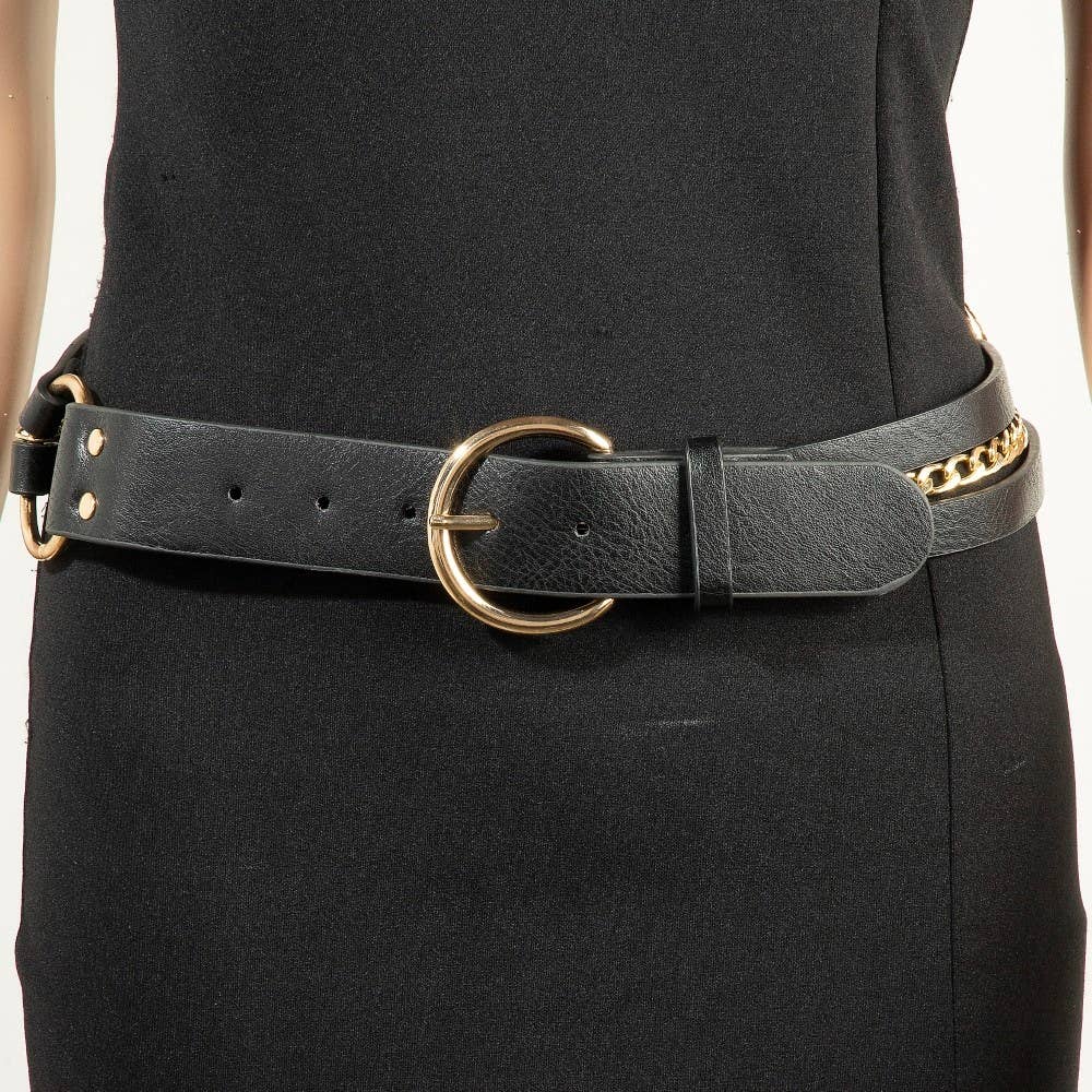 Concho Heart Faux Leather And Chain Belt
