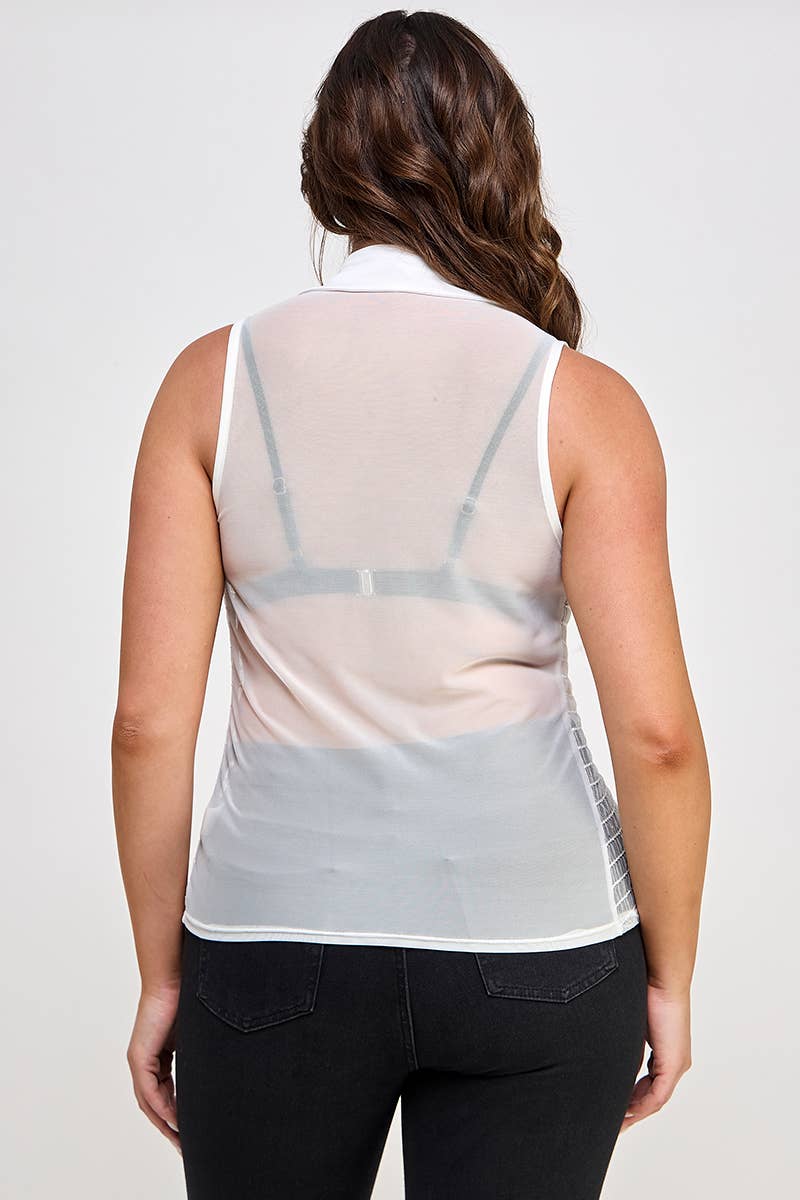 Collared Mesh Top