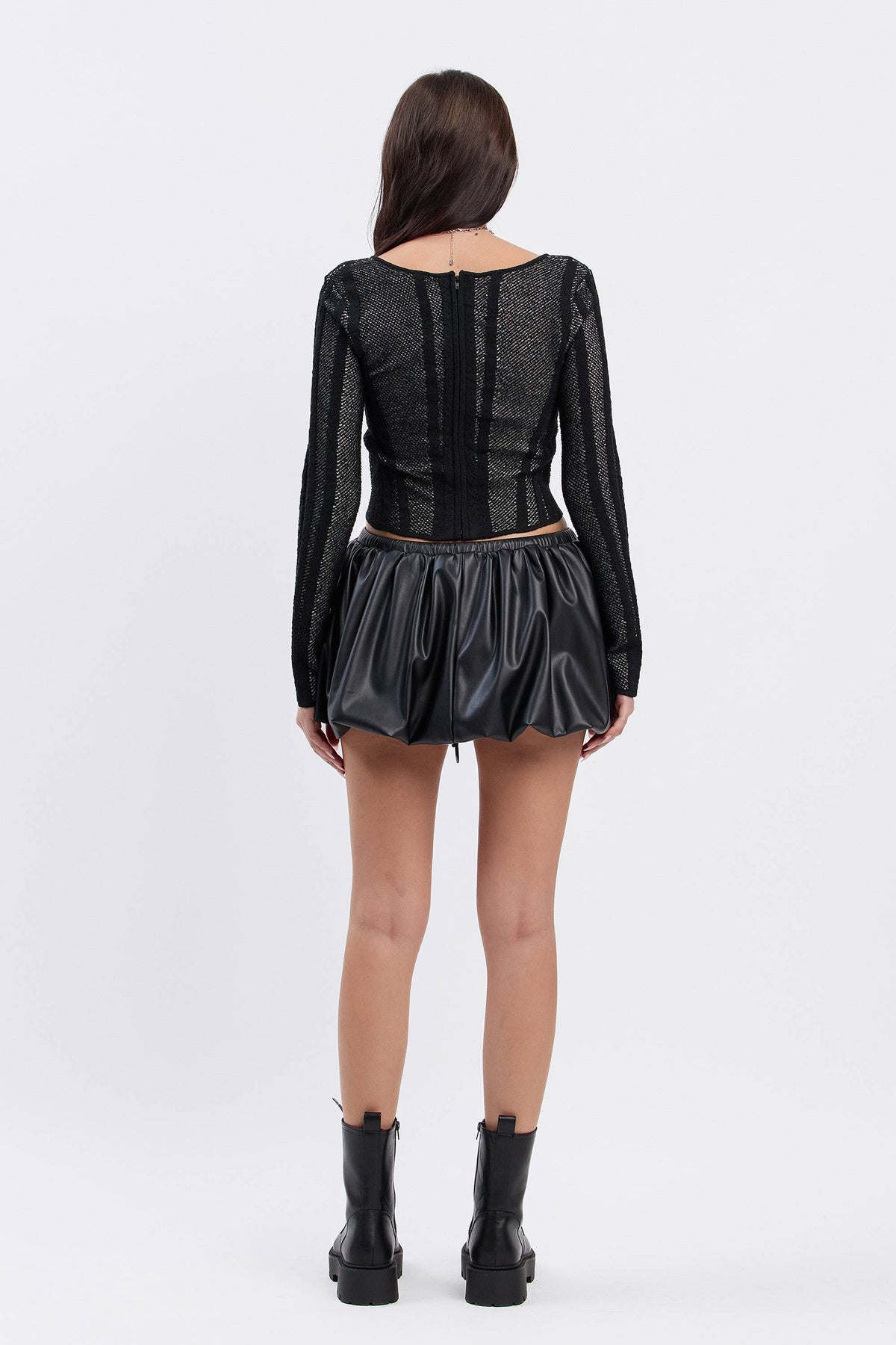 Jacquard scoop knit sweater top w/ boning