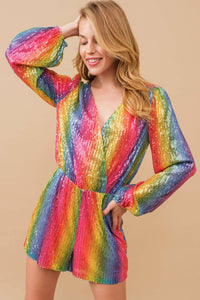 Sequin Wrap Long Rainbow Romper