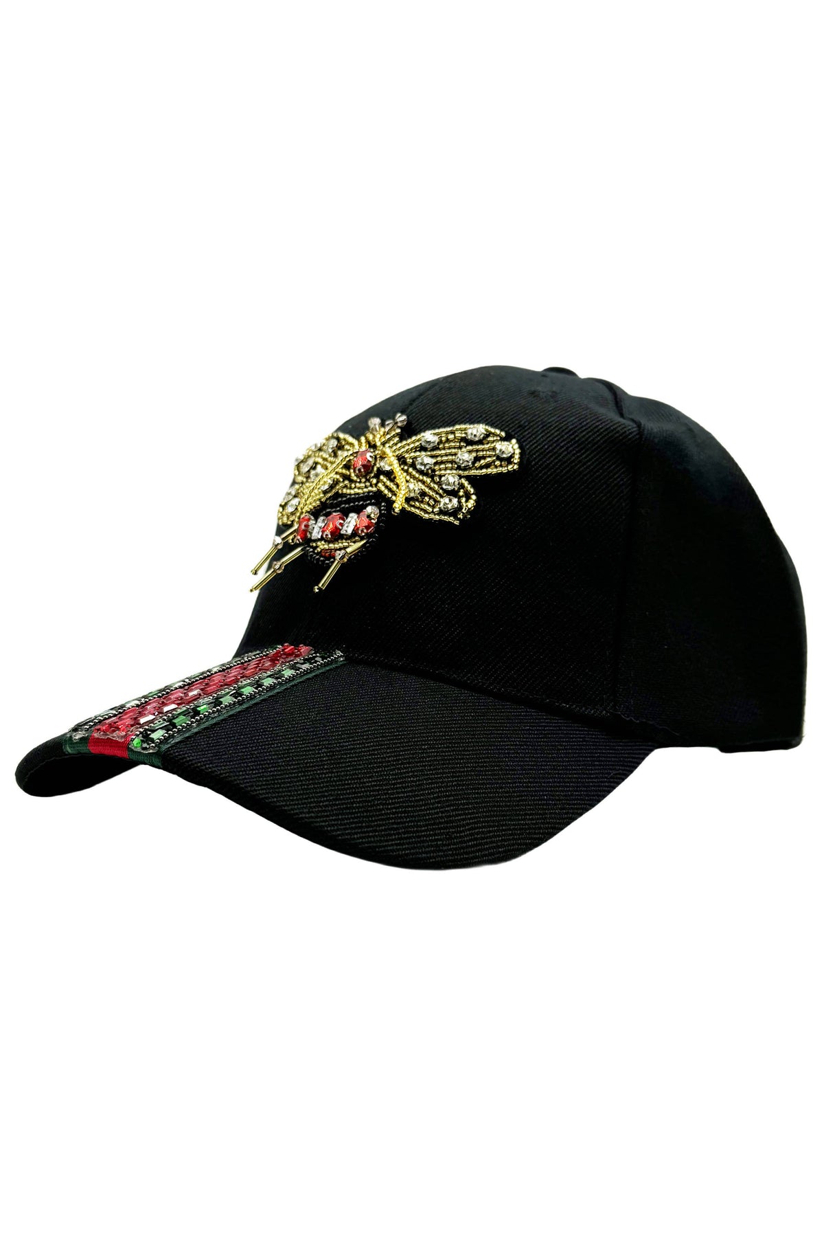 Bee Seed Bead Striped Rhinestone Cap