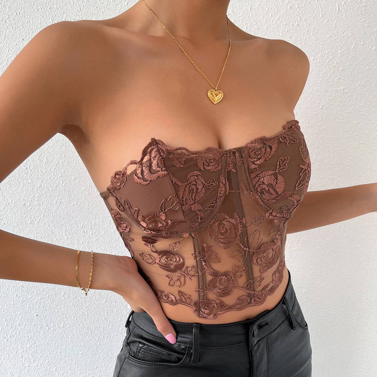 Rose Lace Strapless Bustier