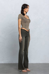 Washed rib deep u-neck crop top