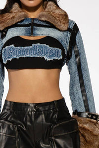 Fur Crop Denim Jacket