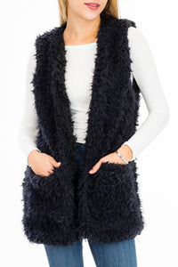 Extra Soft Brushed Faux Fur Long Vest with Pockets