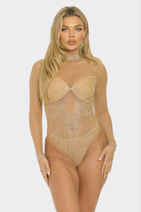 Green Rhinestone Mesh Bodysuit