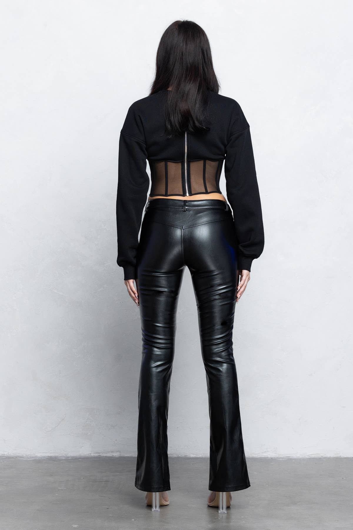 V-cut Faux leather boot-cut pants